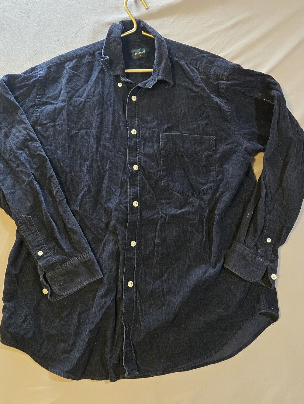 Bossini Corduroy Button Up Dress Shirt Dark Blue Size Large